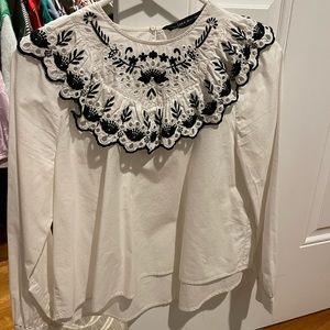 Boho chic black and white woven Zara top size s